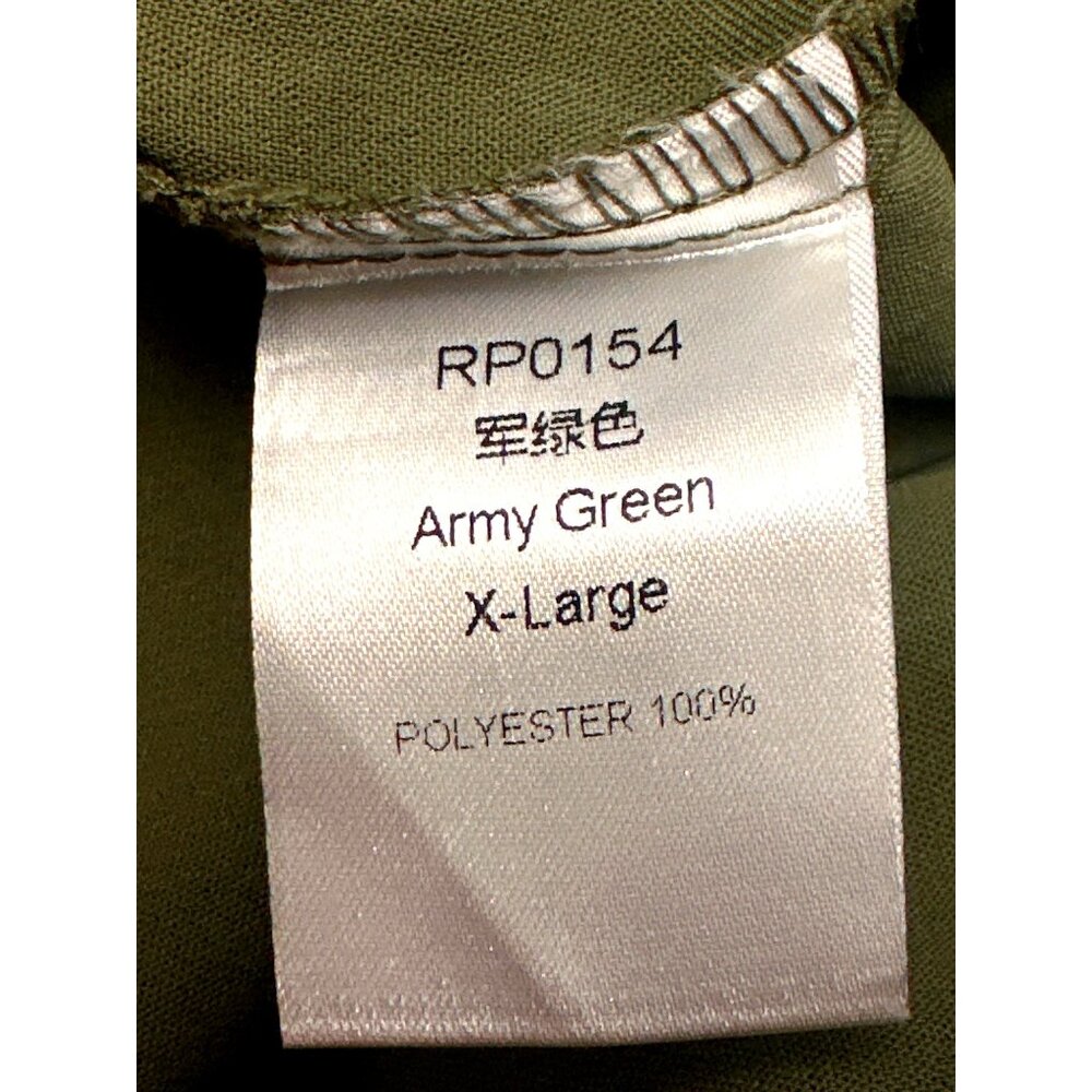 CCC Army Green Chic Henley Short Sleeve Button Up Lapel Shirt All Polyester XLGE - Picture 8 of 10